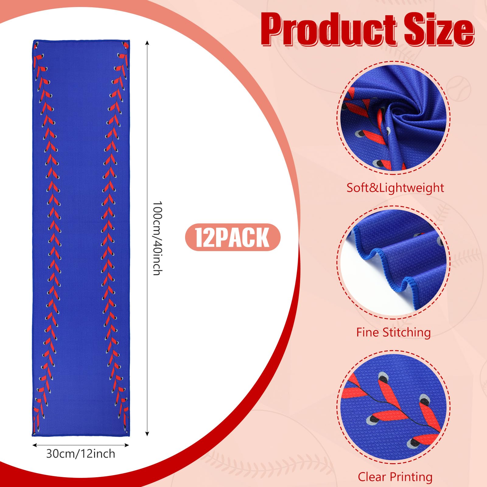 12 asciugamani rinfrescanti per baseball, calcio, basket, traspiranti, per softball, calcio, ghiaccio, 101,6 x 30,5 cm, asciugamano in microfibra per allenatore (blu, softball)