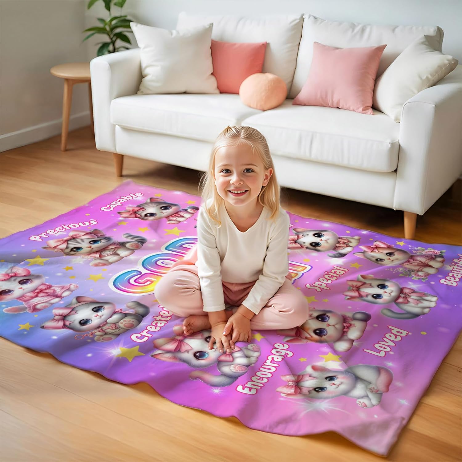 Christian Girls Blankets for Kids Teens, Cozy Comfy 60''x50'' God Says I Am Cat Themed Stuff Throws for Cat Lover, Inspirational Religious Birthday Gifts for Bed Couch Decor