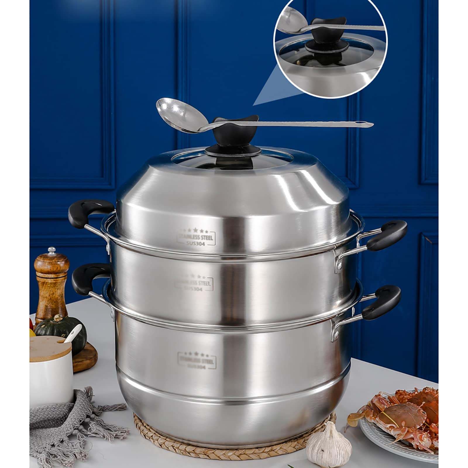 Kochtopf/Suppentopf/Lebensmittelechter Edelstahl 304, 3-lagiger Verbundboden, gedämpfter Krabbenfleisch, Brei, Hühnersuppe, 27 cm