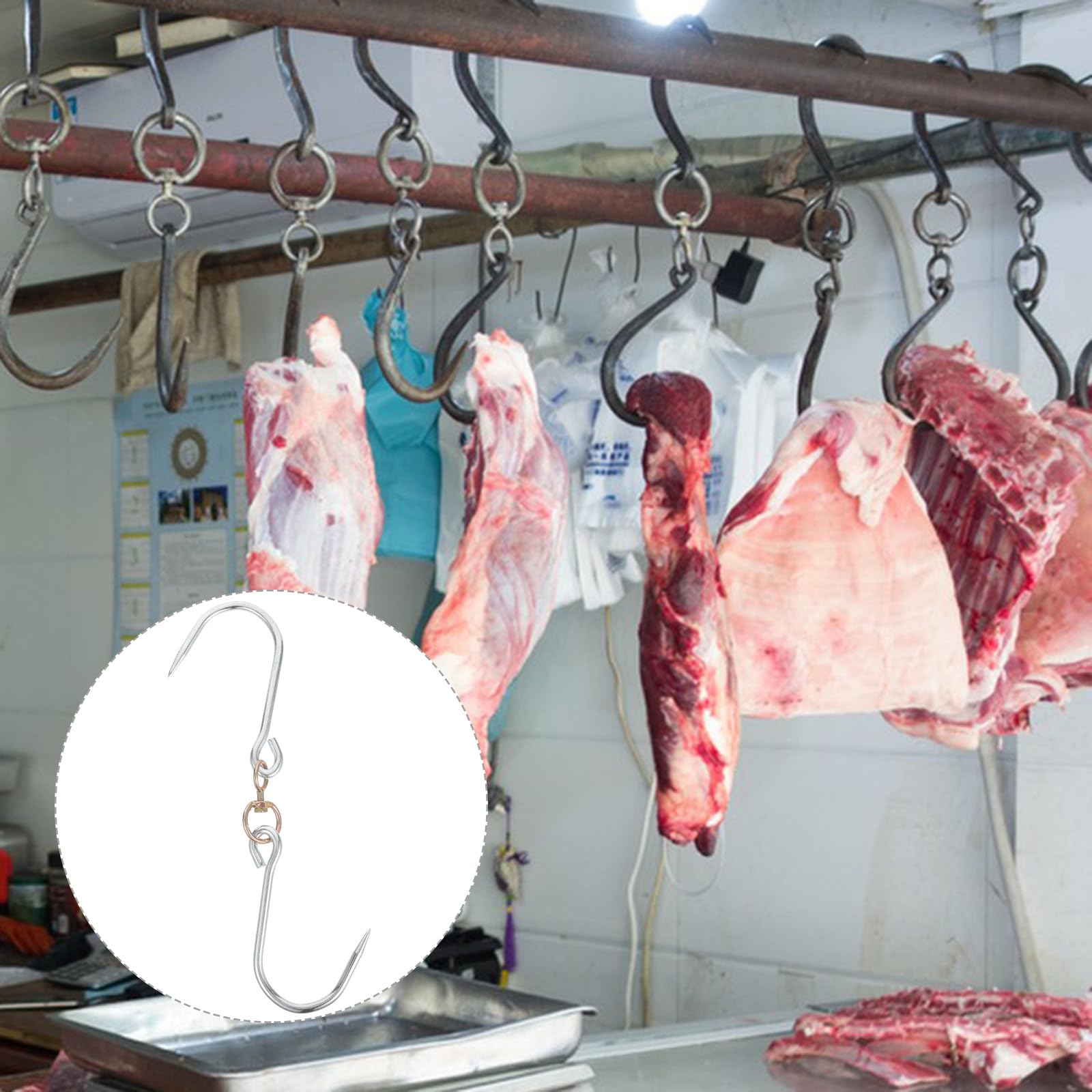 Zerodeko 6 Ganchos Metálicos para Colgar Carne en Forma de S, Forjados Acero Resistente 15 Kg, Gancho para Salchichas y Aves, Juego de 6 Piezas para Parrilla y Procesamiento de Carne