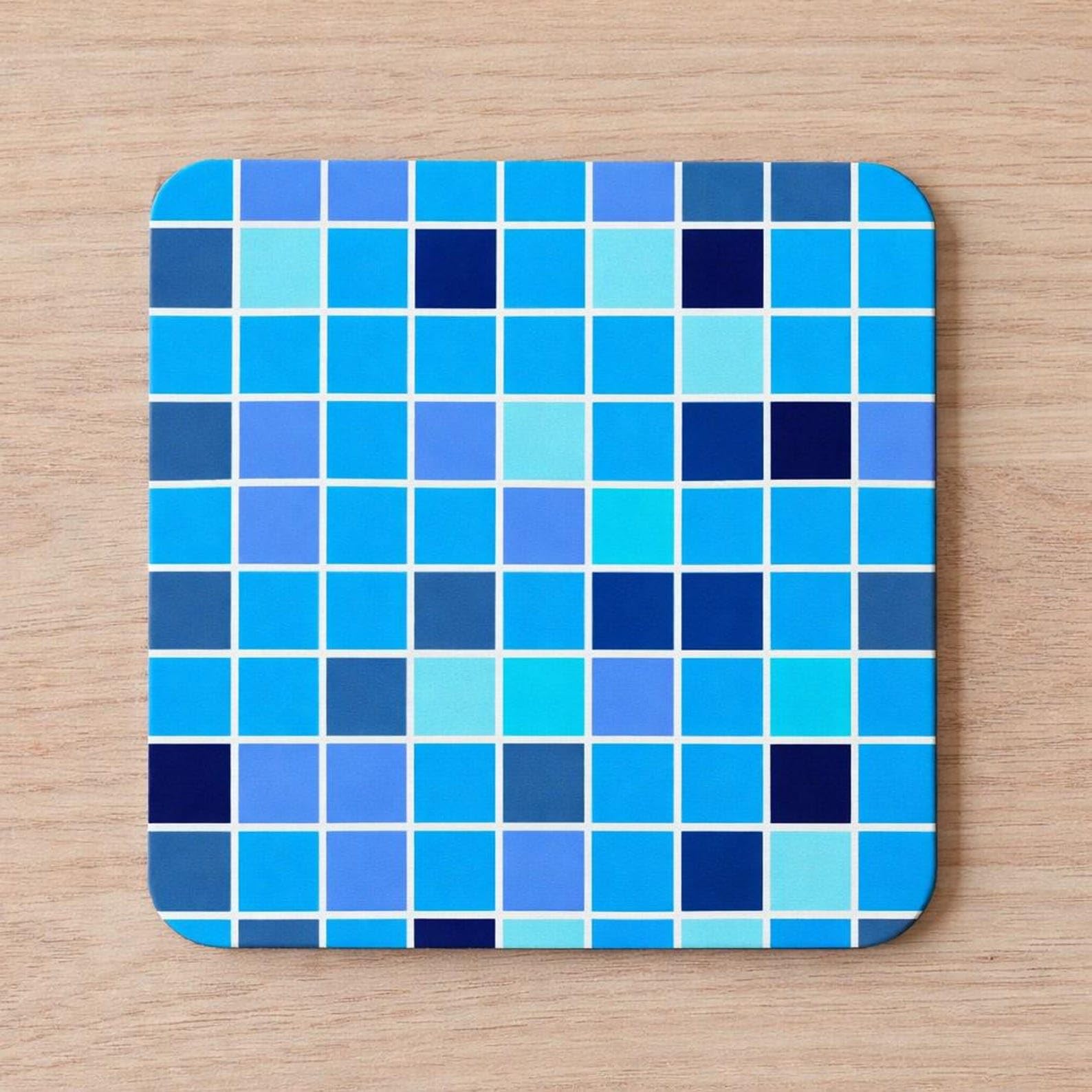 Half A Donkey Multicolor Blue Mosaic Tile Pattern Coaster – Modern Geometric Drink Mat