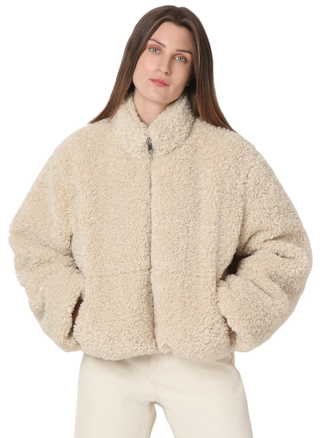Vero Moda Korte top in effen design, model 'GINNY' in ecru online kopen