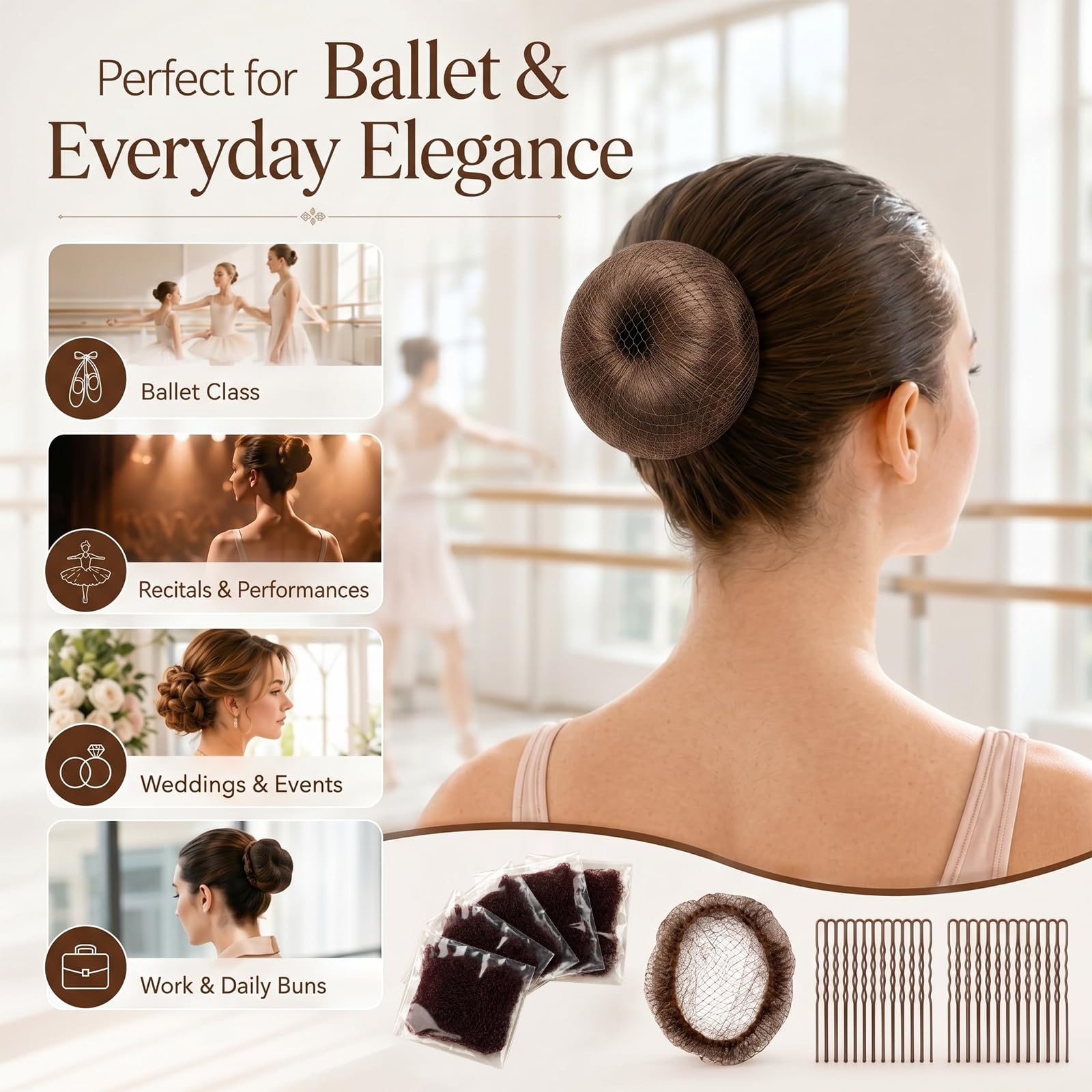 Bun Hair Nets & Pins - Ballet & Dance Accessories -3 Bun Hair Nets & Pins - Ballet & Dance Accessories -3