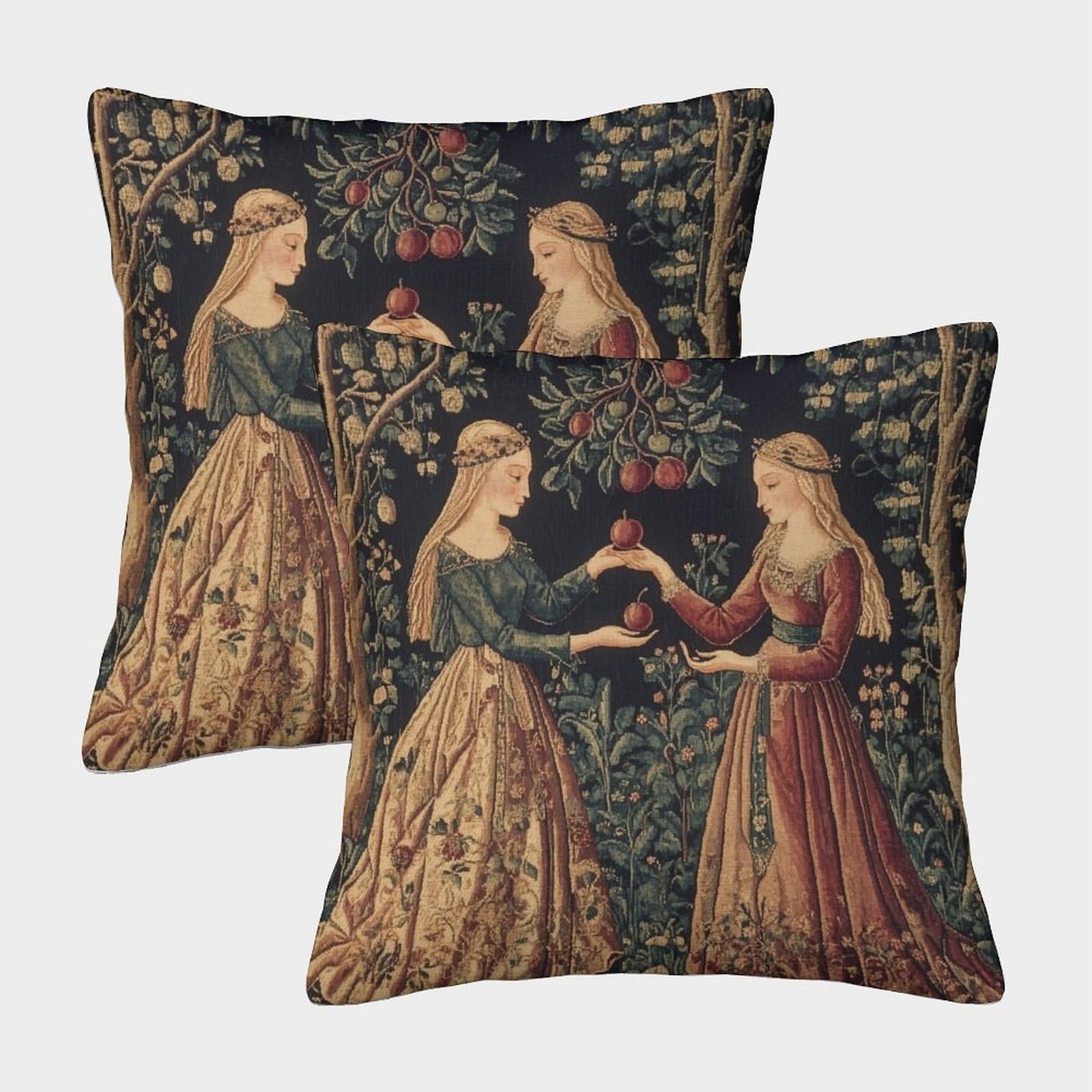 kaiyun 2 Pack 3D Medieval Painting,Woman, Plums Cushion 3D Soft Touch Pillowcase,sofa Chair Home Furnishings 50x50cm