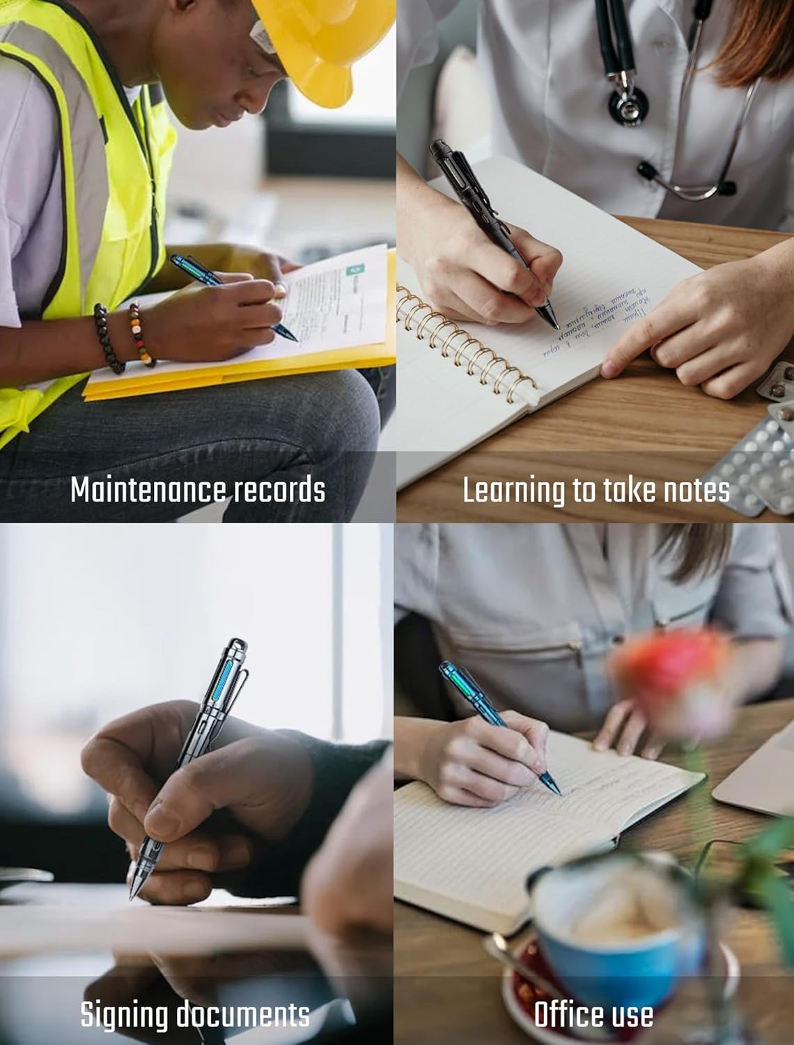 MecArmy TPX25 Titanium Luxury Pen, Edc Keychain Pen with Unique Anti-Tilt Shell Fluorescent Bar Pocket Clip for Office Writing, Waterproof Multitool with Glass Breaker for Emergency gifts (PVD Black)