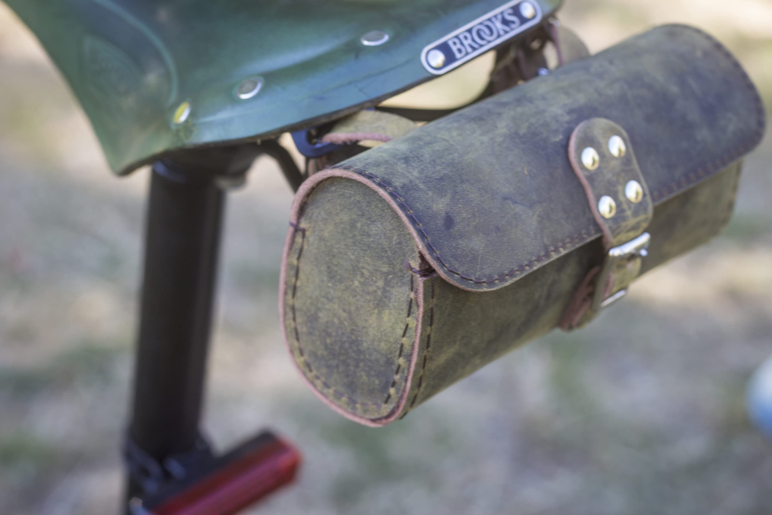 London Craftwork Bicycle Saddle Bag Genuine Leather RAW Army Green