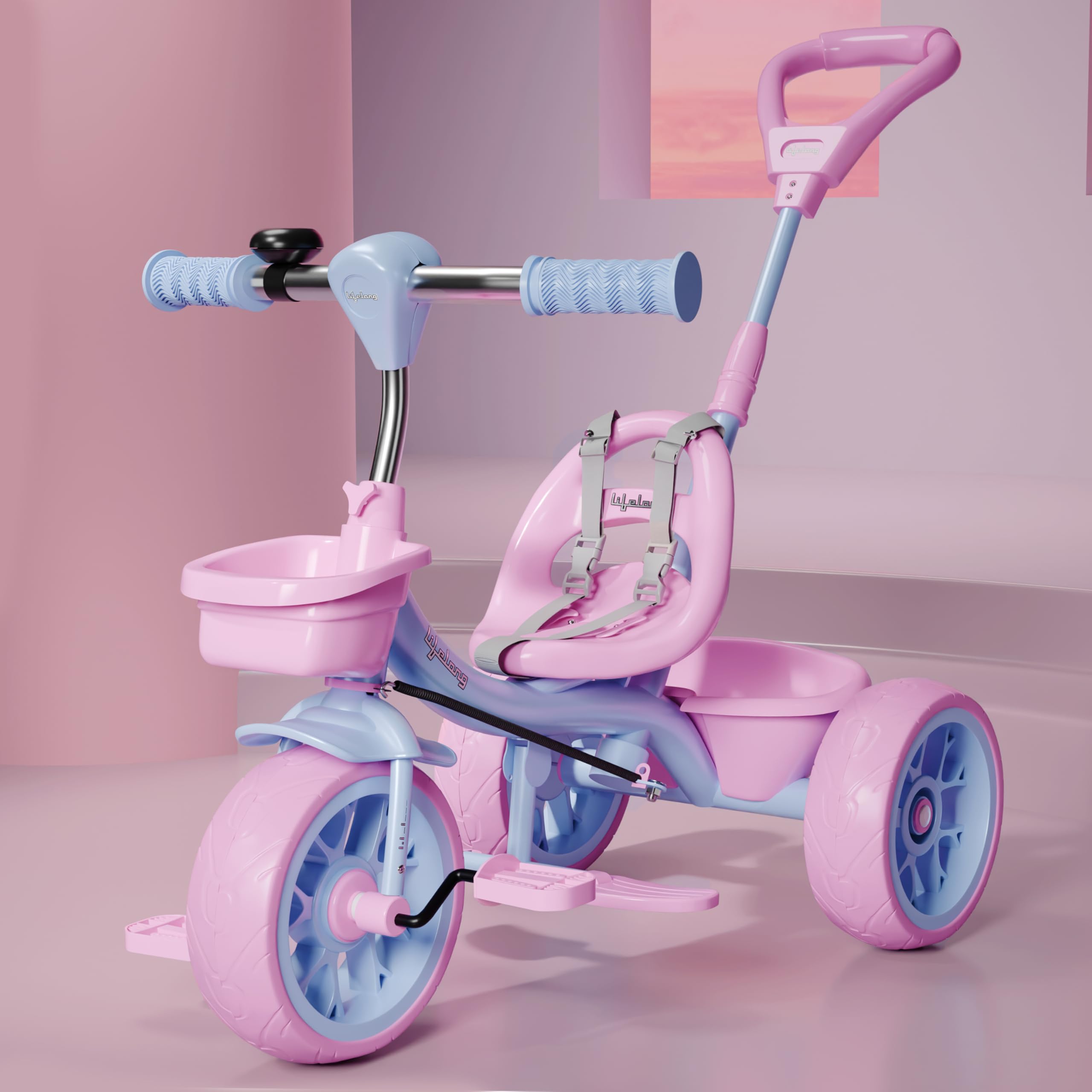 Lifelong Trike Cycle for Kids 2-5 Y - Tricycles for Boy & Girl - Baby Cycle - Bicycle- Bike with 3 EVA Wheels, Bell & Basket -Durable Tricycle with Parental Control 30Kg Capacity (Blue & Lavendar)