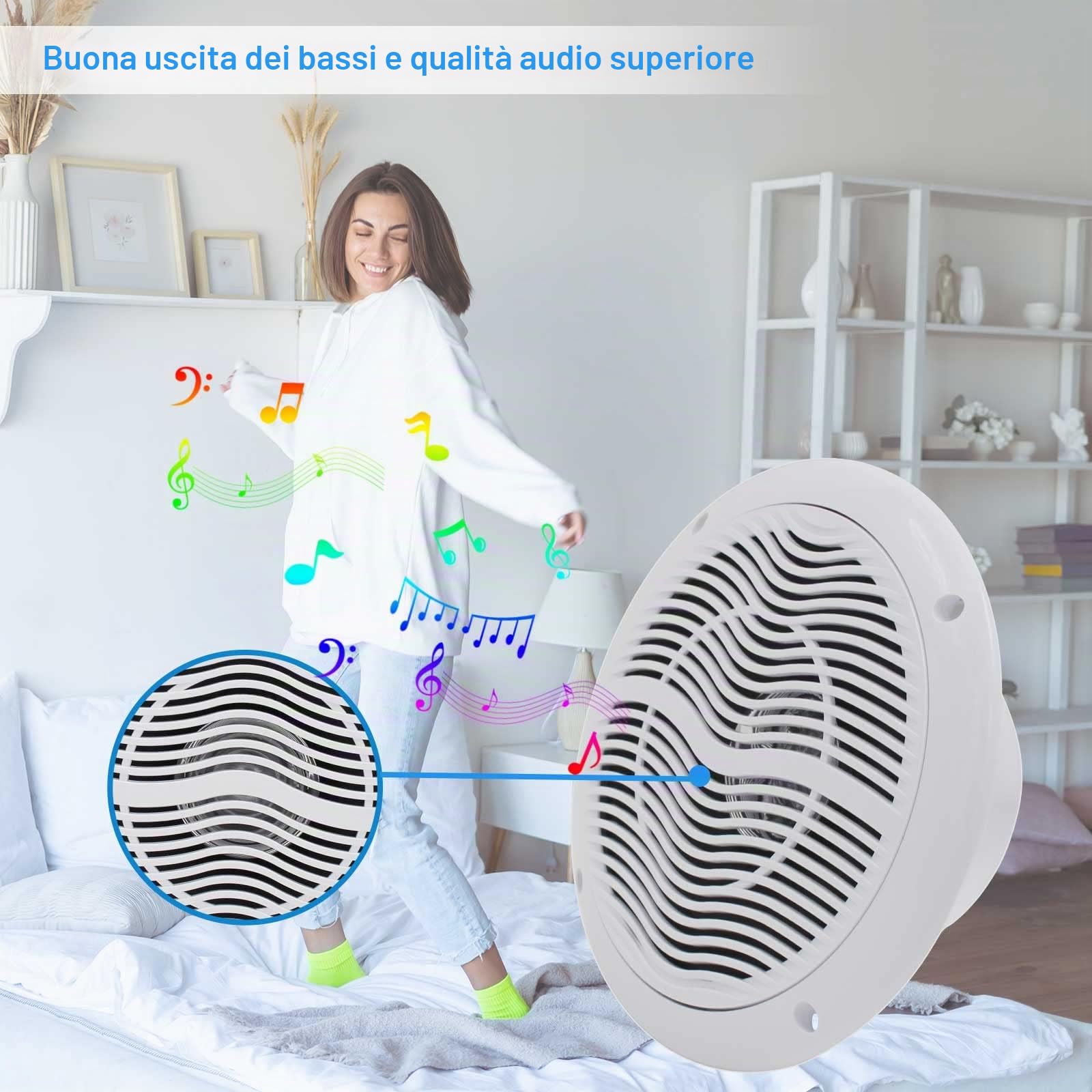 Herdio Altoparlanti da soffitto Bluetooth marini impermeabili a 2 vie da 6,5 pollici, potenza massima 120 Watt con montaggio a incasso, perfetti per barche ATV UTV Golf Cart Camper RV