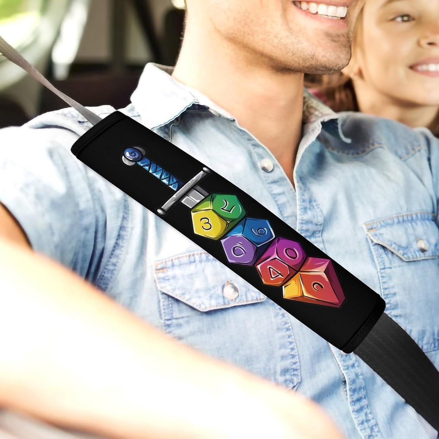 Colorful Dice Collector Sword Car Seat Strap Covers Soft Seat Strap Shoulder Pads Seatbelt Covers for All Car Seats 1PCS