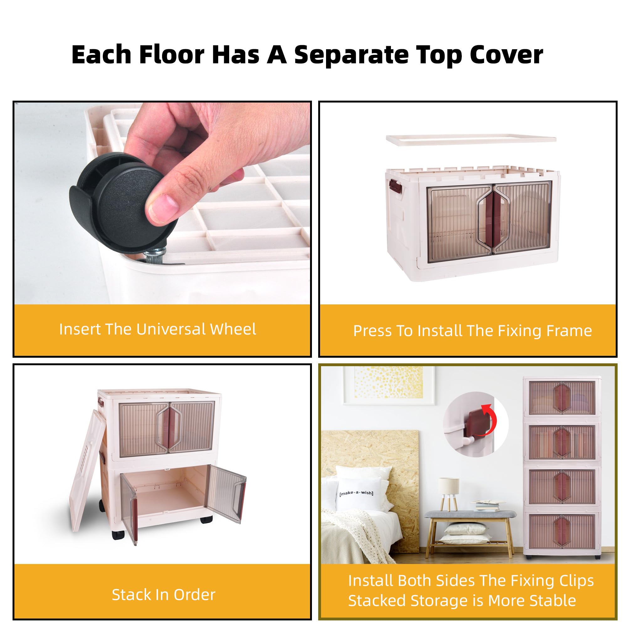 Storage Bins With Lids, 4 Pack Collapsible Clothe Organization and Storage Box, for Closet Organizers and Storage, With Wheels and Lid Storage Bins, 52 Gal Stackable Plastic Storage Bins