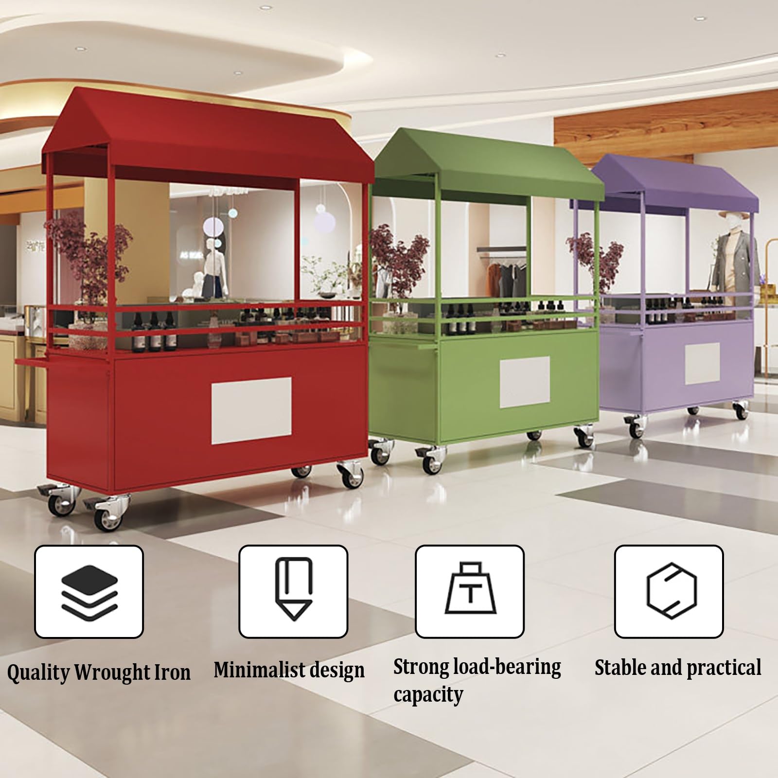 Carrello Vendita Mobile Professionale Con Tettoia,Rimorchio Food Truck Per Street Food,Ruote Girevoli,Per Eventi,Feste E Catering Esterno(Yellow,120cm/47.2in)