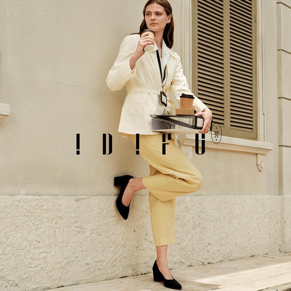 IDIFU Women's Pumps Closed Toe Low Chunky Block Heels Dress Shoes for Women Office Work Business Wedding Prom Shoes Trendy Comfortable Pointed Toe Short Thick Heels Pumps - Image 3