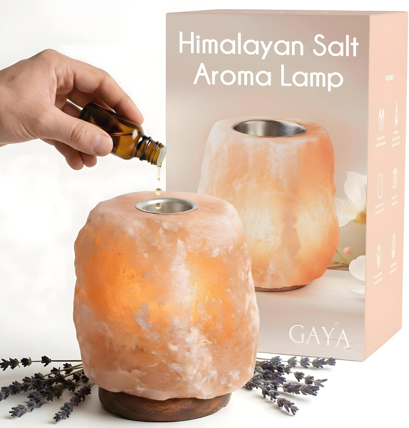 Himalayan Salt Lamp with Aromatherapy Tray & Dimmer Switch - Salt Rock Lamp for Bedroom, Relaxation & Sleep | Calming Meditation Spa Lamp | Himalayan Salt Diffuser | Warm Glow Night Light | Gift Ready