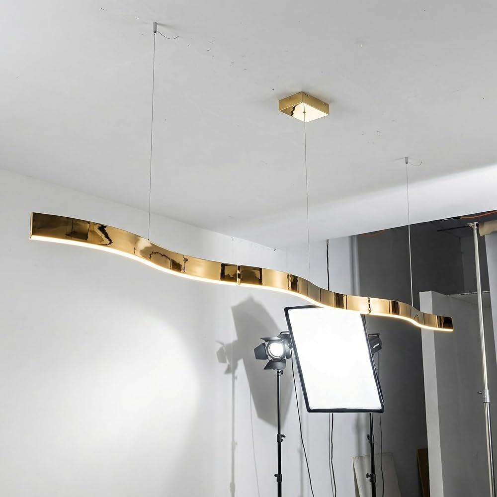 218.4cm(86인치) 골드 선형 LED 펜던트 조명, 60W 조도 조절 가능, 리모컨/앱 제어 포함, 초대형 다이닝 룸 주방 아일랜드용 — 사진 1