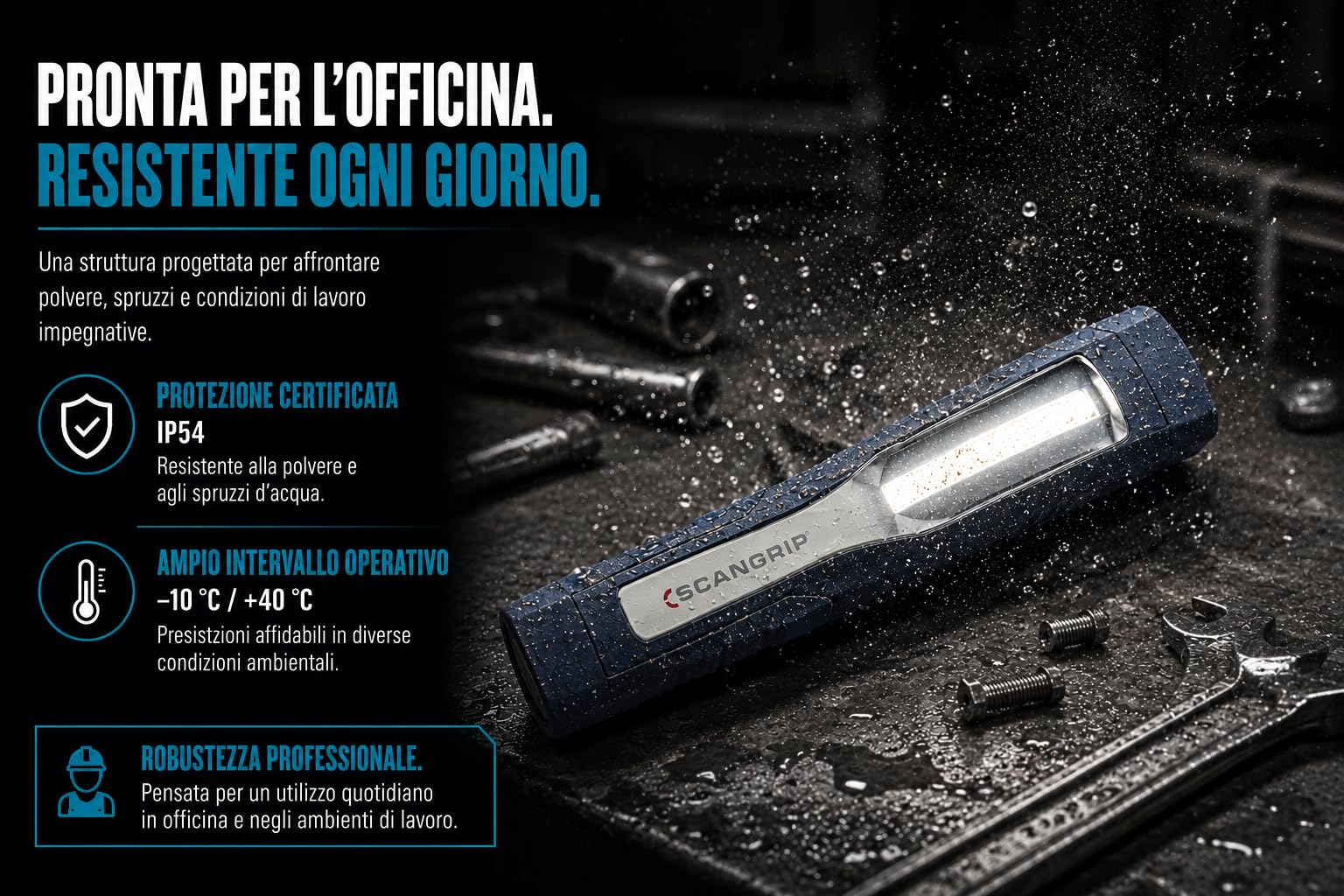 Scangrip MAG PRO Lampada LED 600lm Dimmerabile, Ricaricabile, IP54 | Dimmerabile in modo continuo, 600 lumen, tipo: