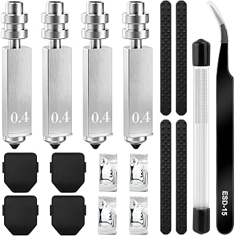 4 pieces Kobra X/Kobra 4 0.4 mm hardened steel nozzle quick replacement hotend kit high speed print heads for Anycubic KX / K4 with silicone cover nozzle wiper and cleaning needle