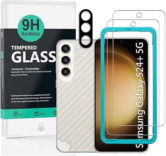 Ibywind 2 Pack Screen Protector For Samsung Galaxy S24+/S24 Plus 5G 6.7",9H Hardness Tempered Glass,With 1Pc Camera Lens Protector,1Pc Back Carbon Fiber Film