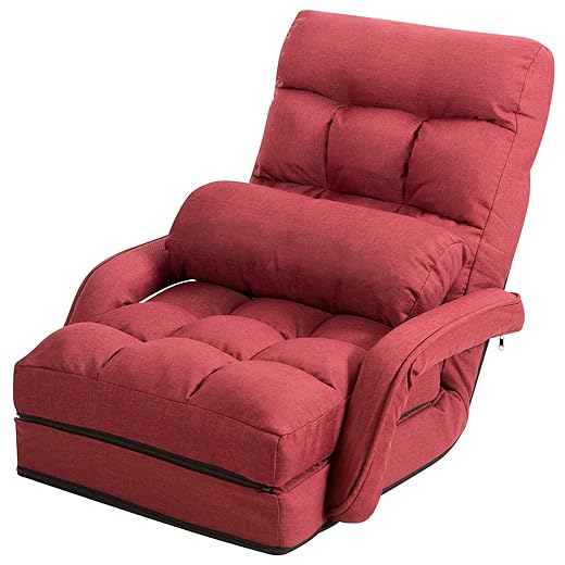 Giantex Chaise Lounge Chair Indoor Multipurpose Folding Armchair Couch Lounger with 6 Adjustable Position, Integrated Armrests, Lumbar Pillow, Padded Seat Ergonomic Single Lazy Sofa Floor Chair (Red)
