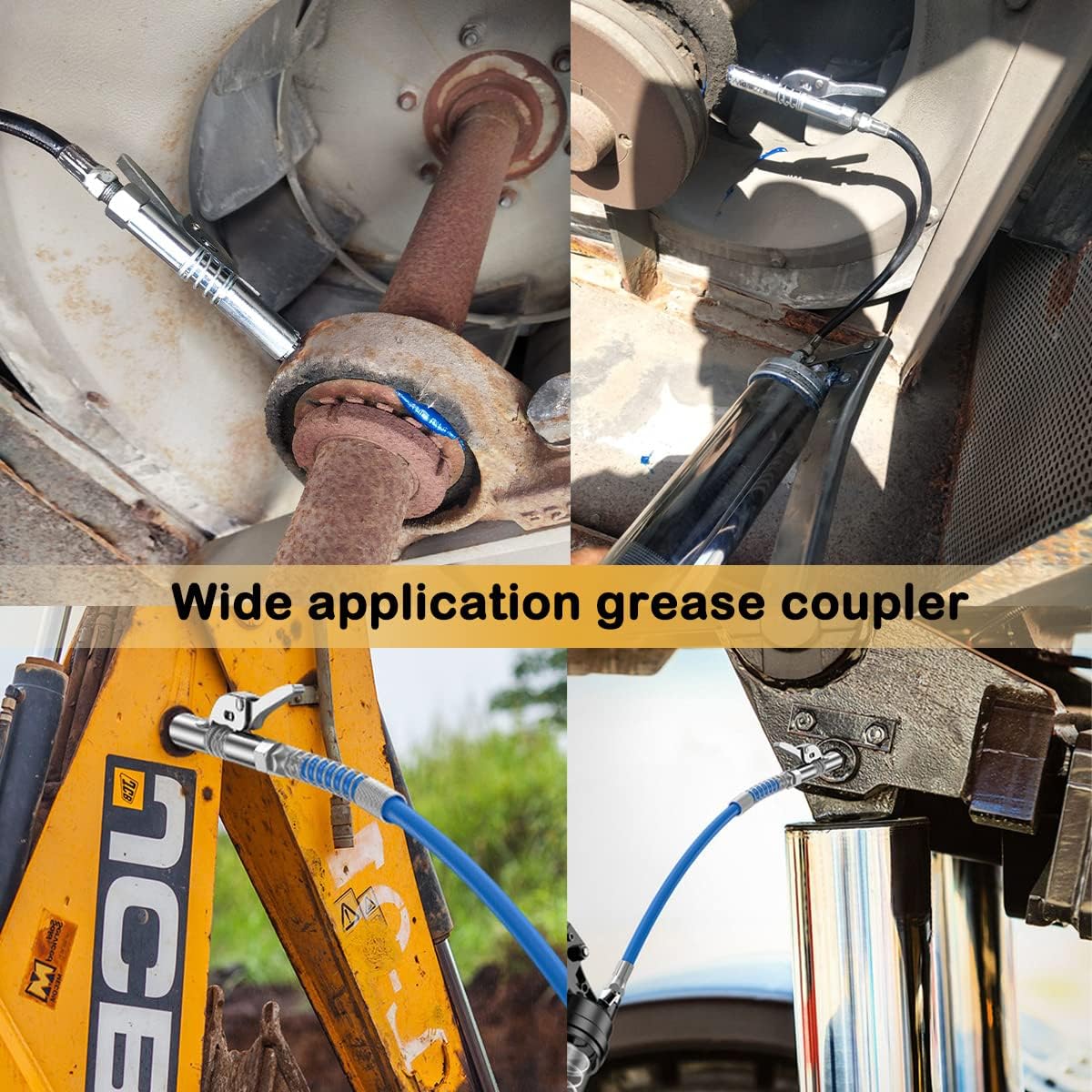 Grease Gun Coupler 2 PCS, Strong Lock on Greases Gun Couplers, 12000 PSI Quick Release Grease Coupler with 12" Spring Flex Hose, Compatible with All Grease Guns 1/8" NPT Grease Gun Fittings