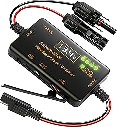 PWM Solar Charge Controller 12V 20A Solar Panel with LCD Display Charge Controller for Gel AGM Lithium LiFePO4 Batteries Charge Controllers Compatible with Type-c and USB（12v/20A）