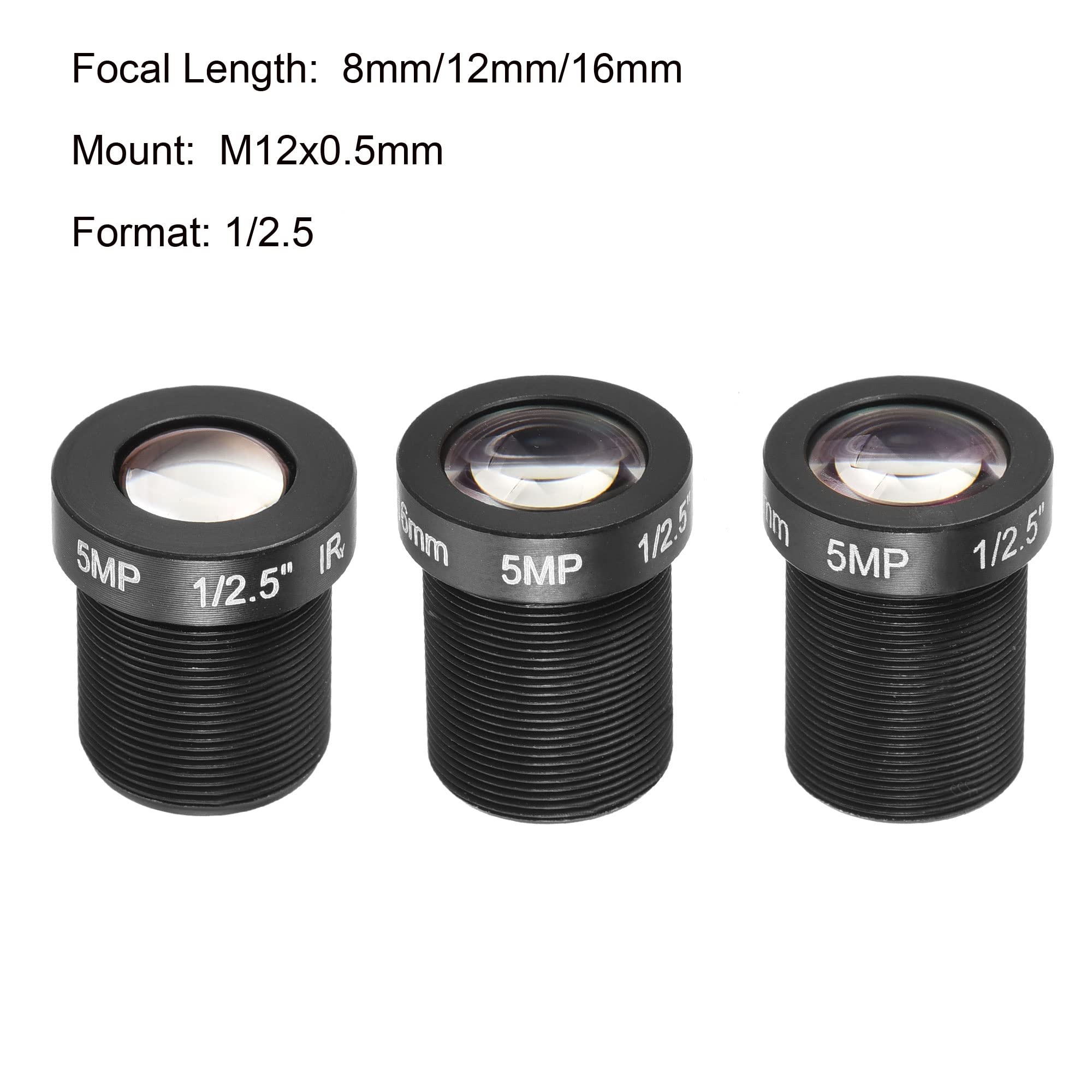 QUARKZMAN CCTV Obiettivo 8mm/12mm/16mm 5MP F2.0 FPV Grandangolo Angolo per CCD Fotocamera, 3pz