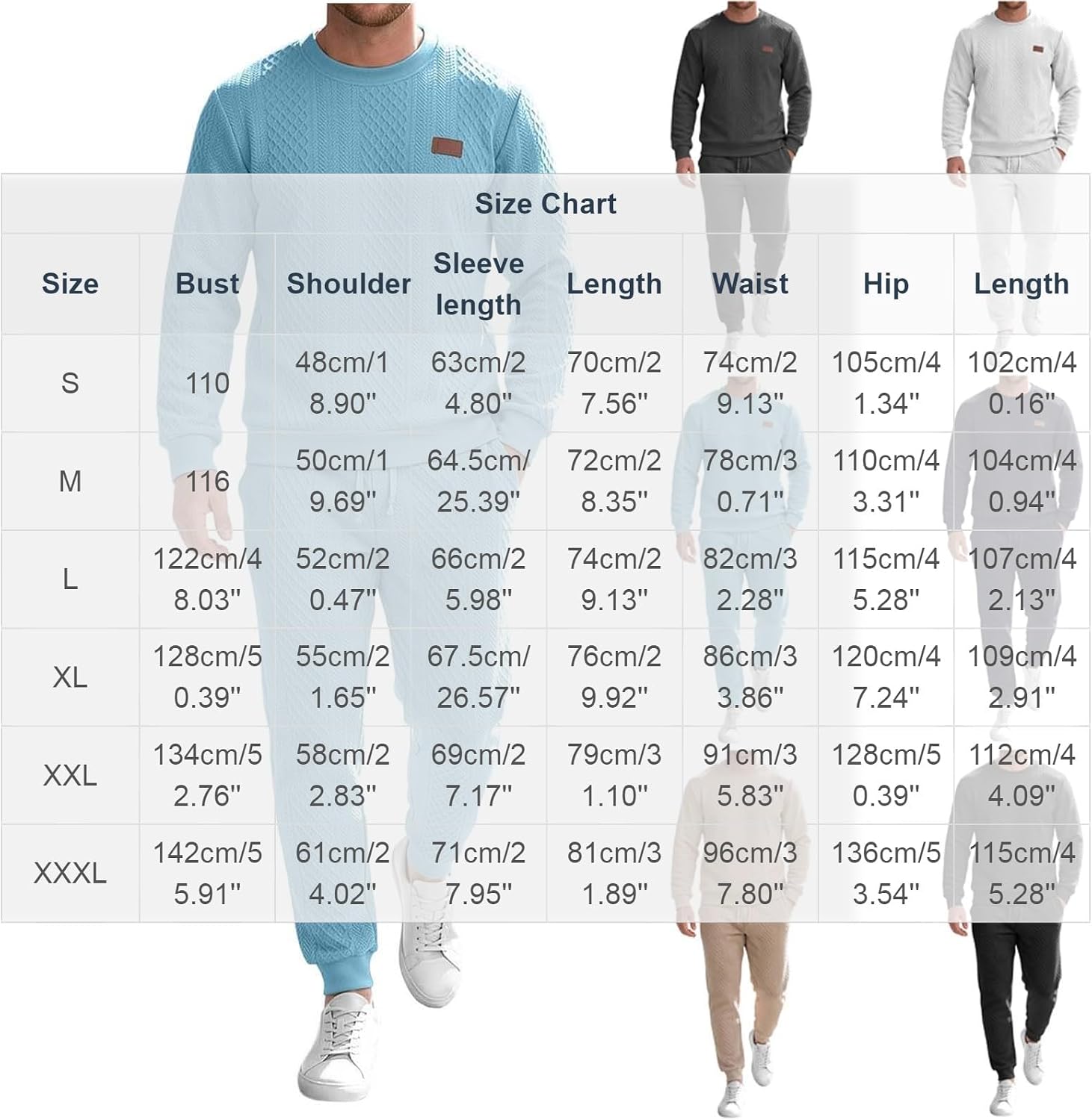 Men's Waffle Knit Quilted Sweatsuit Crewneck Jogger 2 Piece Set