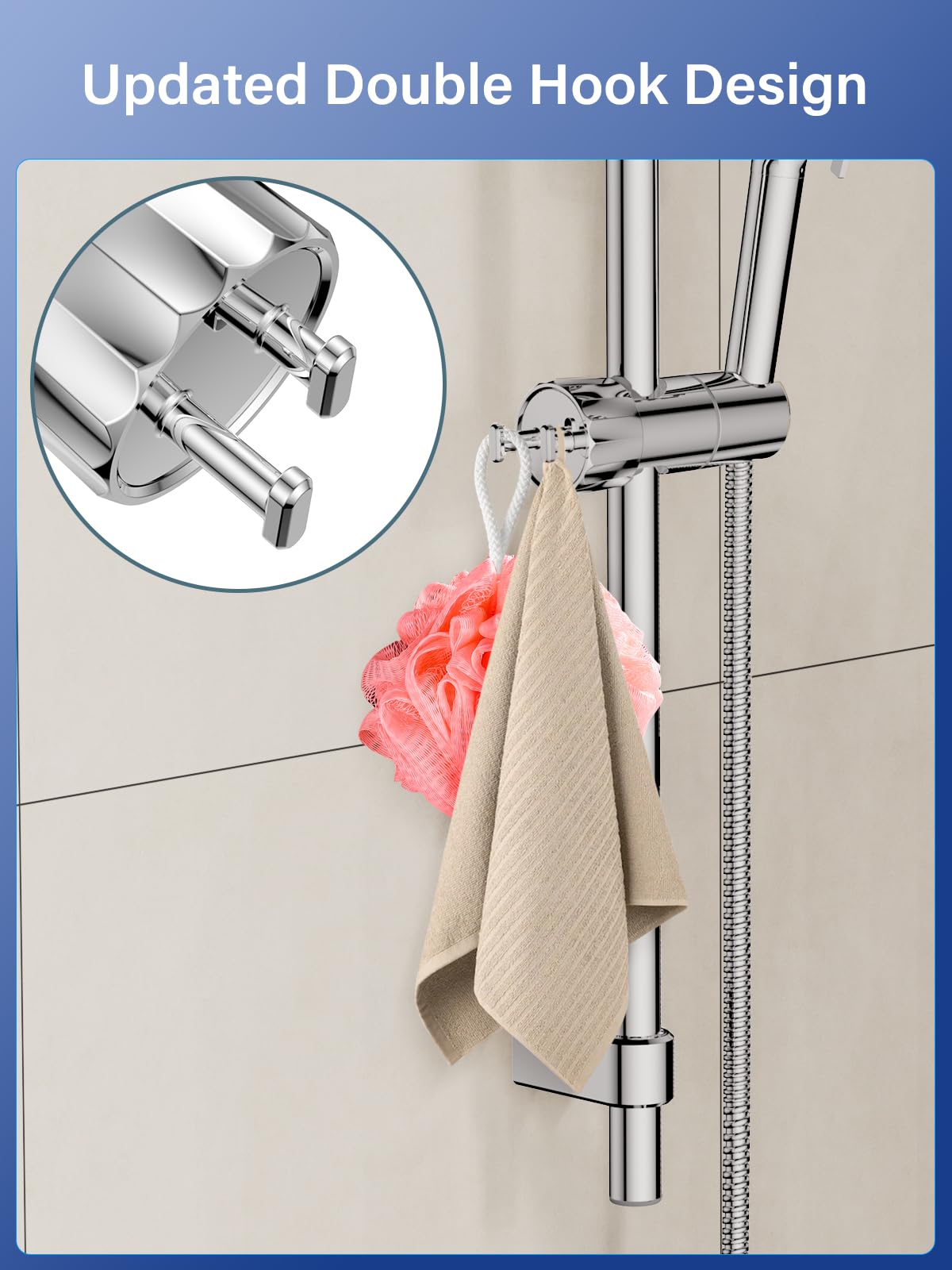 Supporto Soffione Doccia Regolabile Per Barra - Senza Foratura, Rotazione 360°, Argento - Foto 6