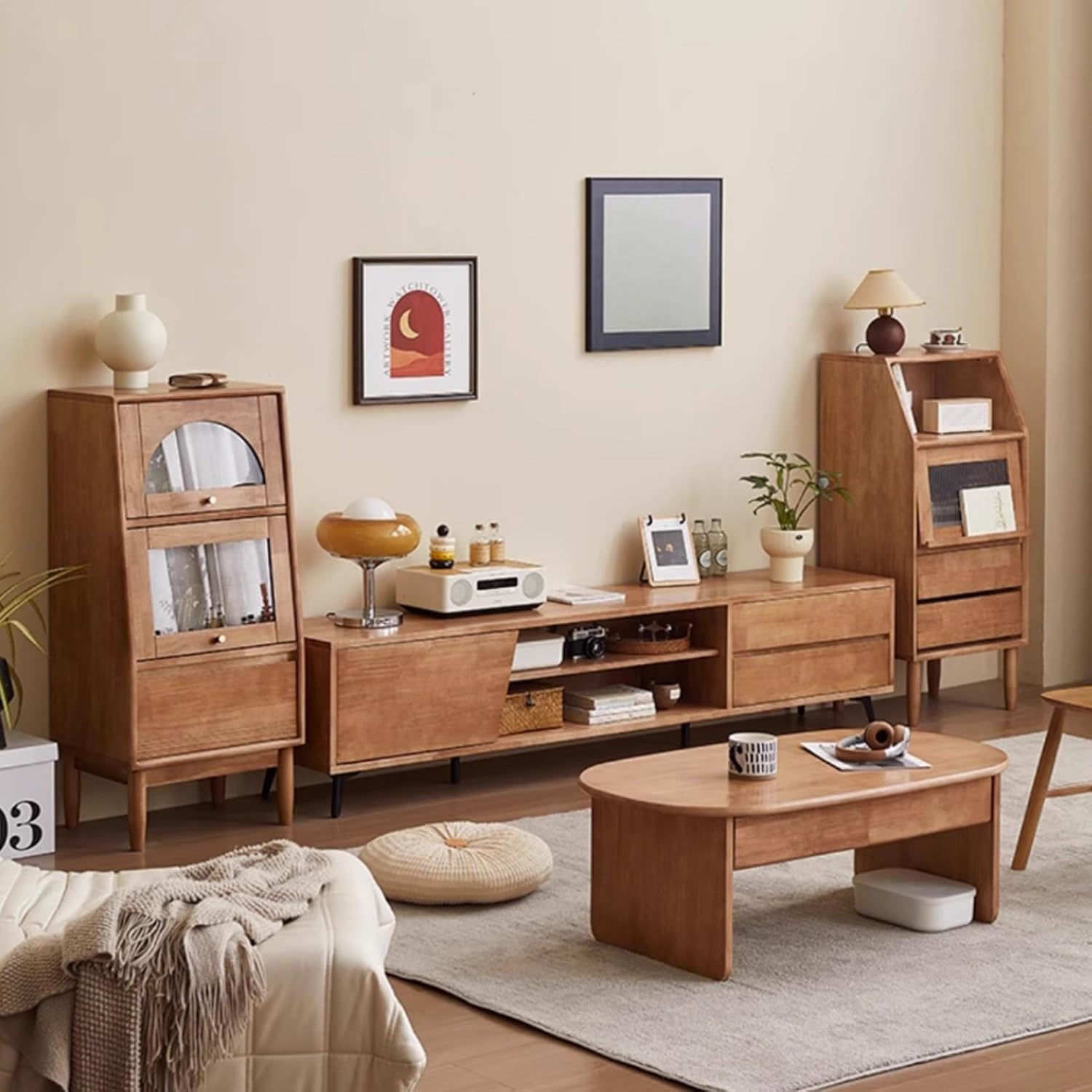 Buffet Cabinet with Storage, Narrow Sideboard Buffet Cabinet, Storage Cabinets with Glass Doors, Farmhouse Coffee Bar Cabinets, Kitchen Pantry Storages Cupboard(Brown 1)