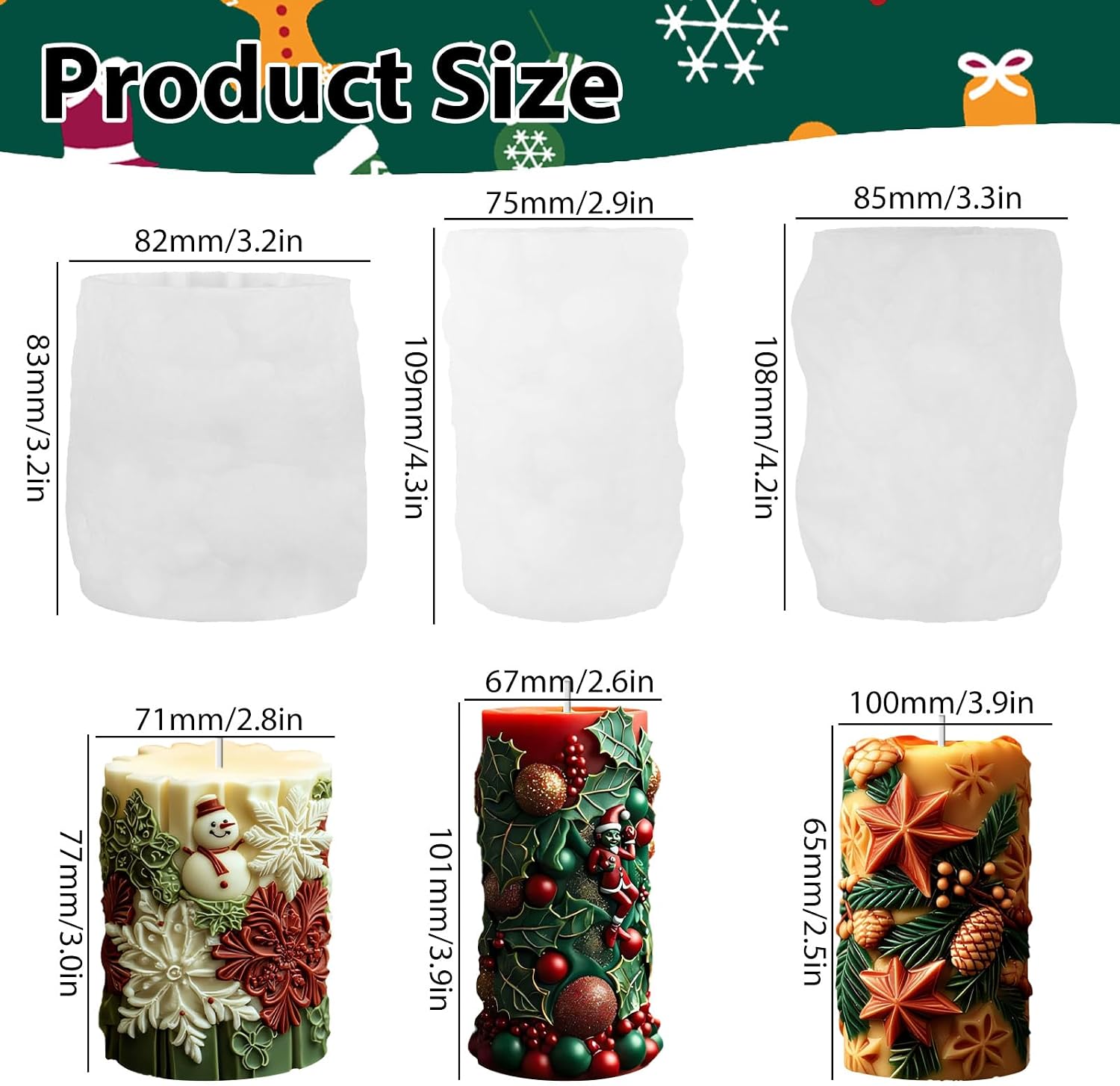 3 Pcs Christmas Snowman Snowflakes Candle Mold, Pine Branches Berries Xmas Silicone Candle Mould for Candle Making, Epoxy Resin Casting Mold for Handmade, Perfect for DIY Festive Home Decor Crafts
