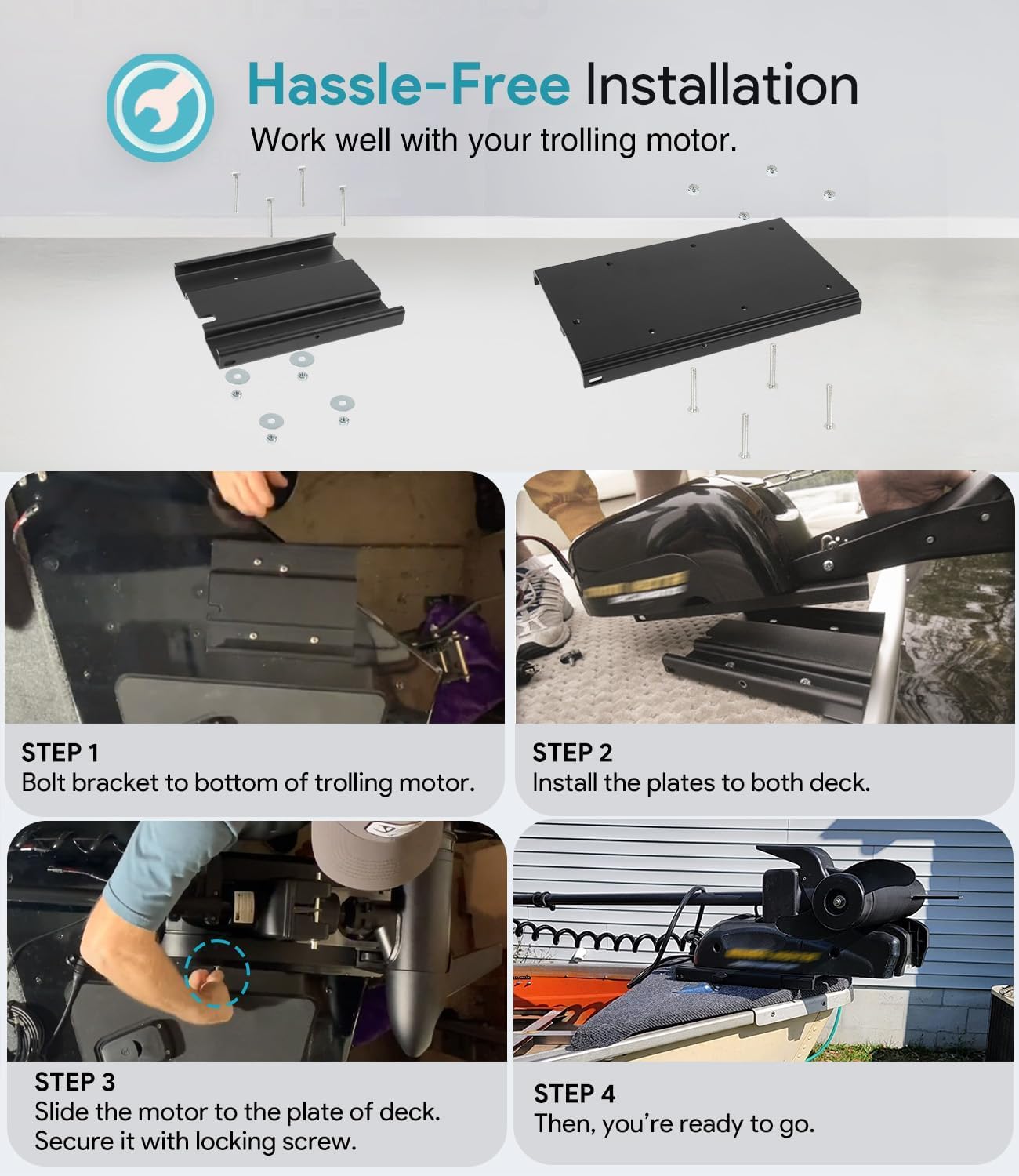 Supporto a sgancio rapido per motore fuoribordo – Compatibile con Minn Kota 1854035 / MKA-16-03 – Per Ulterra, Terrova, PowerDrive, Deckhand 40 – Alluminio nero resistente alla corrosione marina