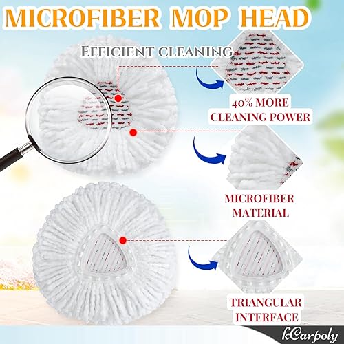 Miniatura 2 de kCarpoly Trapeador giratorio que reemplaza la cabeza, incluye 2 trapeadores, reemplazo de la cabeza y mango de trapeador de 4 etapas y una base de