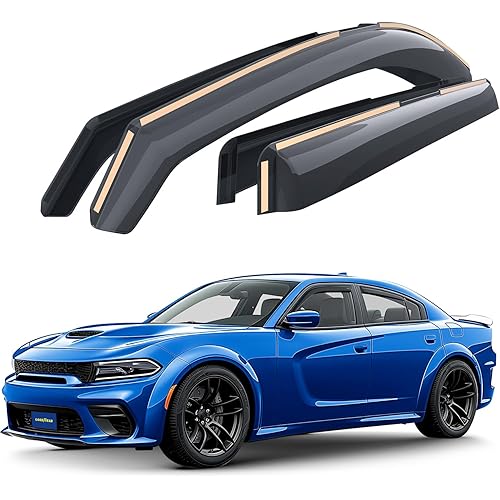 Goodyear Shatterproof in-Channel Window Deflectors for Dodge Charger 2011-2023, Rain Guards, Window Visors for Cars, Vent Deflector, Car Accessories, 4 pcs - GY007897