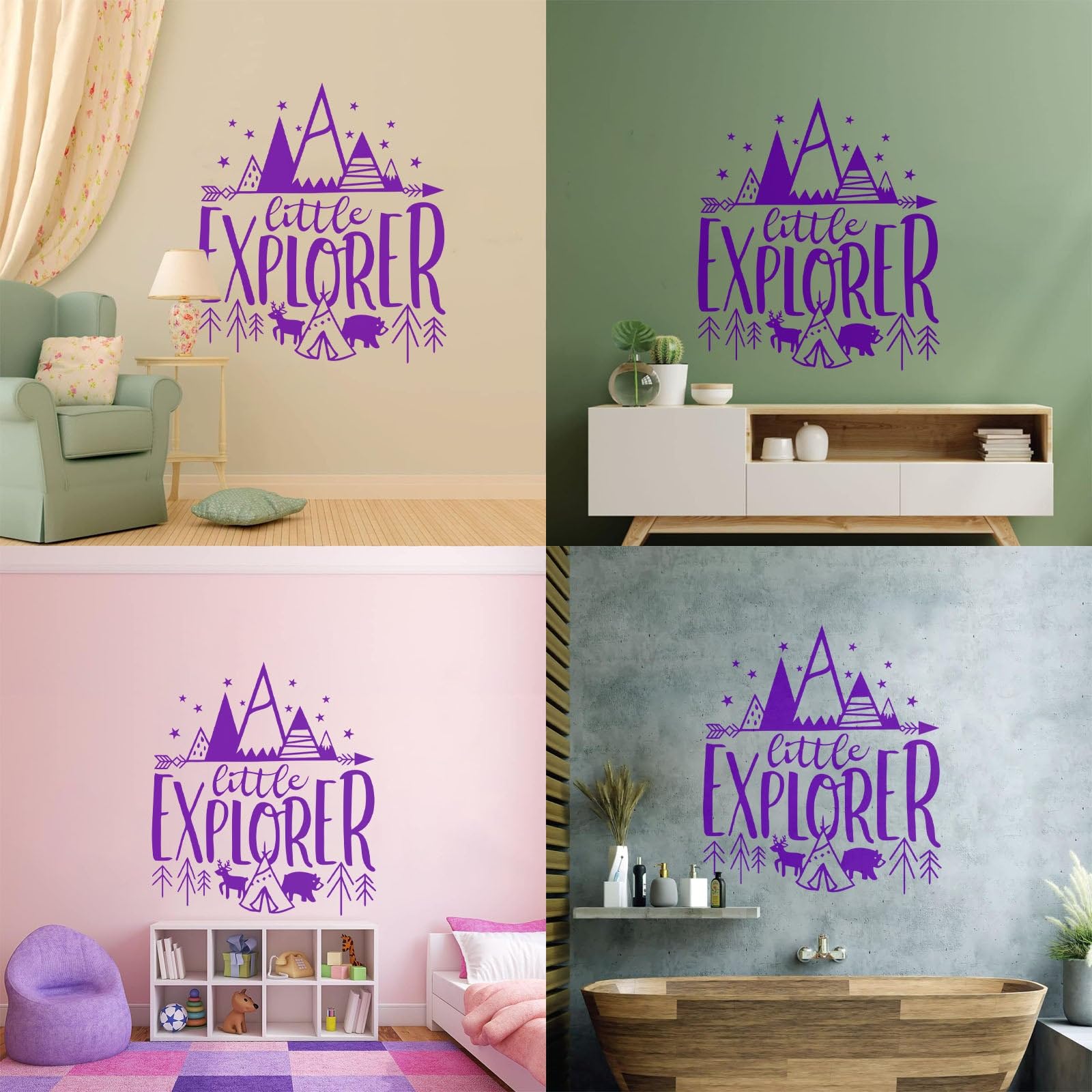 Kids Room Décor Little Explorer Design Wall Decals Bear with Tents Vinyl Wall Sticker Kids Adventure Wall Murals Decor Large - 57x65cm - Image 3