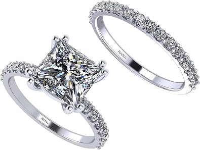 NANA Jewels 1.50ct Princess Cut Solitaire Engagement Ring & Wedding Band w/Pure Brilliance Zirconia Size 6