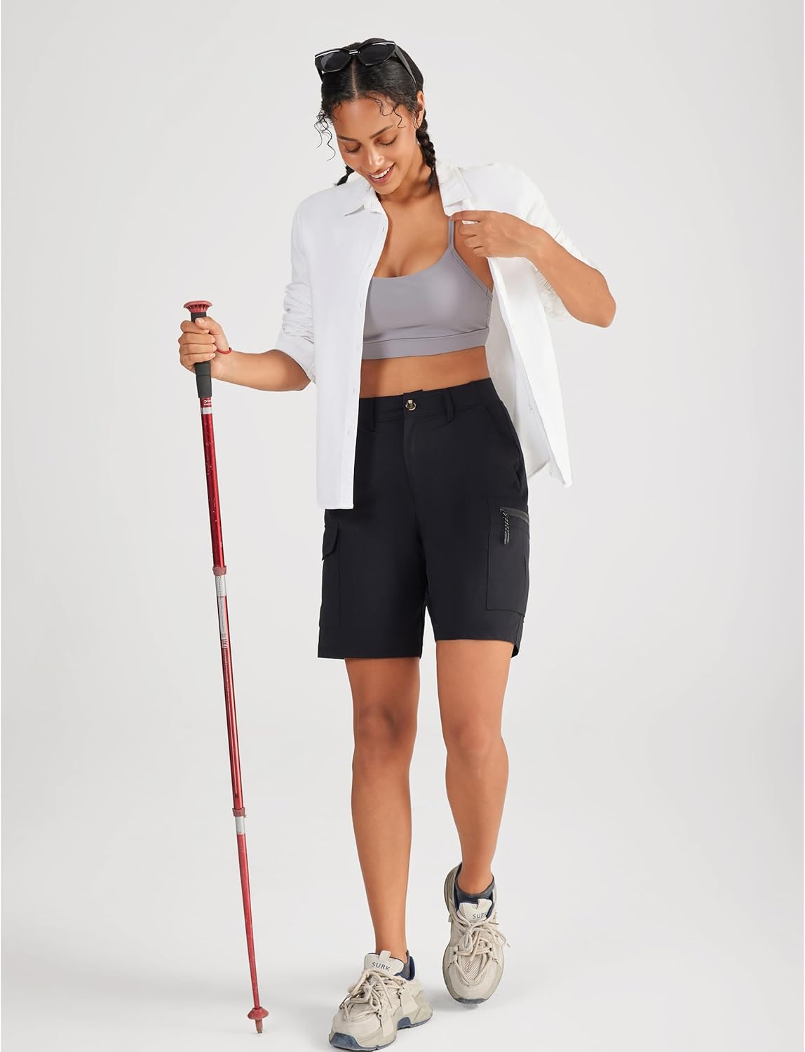 Oalka Women's Hiking Cargo Shorts Bermuda Lightweight Golf Camping 9" Long Shorts with Pockets Quick Dry - Image 3