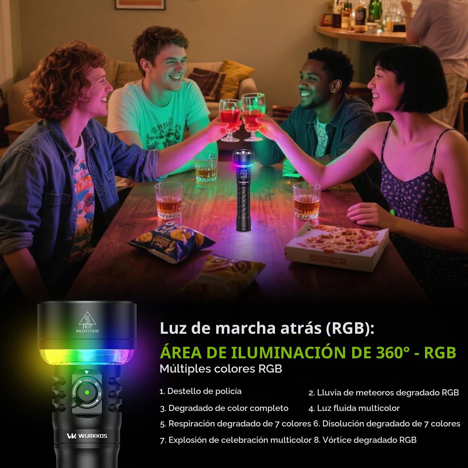 Wurkkos TS27 Linterna LED recargable con luz bidireccional, 3200 lúmenes | 845 metros linterna largo alcance, recargable USB Tipo-C, 3 modos de luz, impermeable IP68 para camping y emergencias