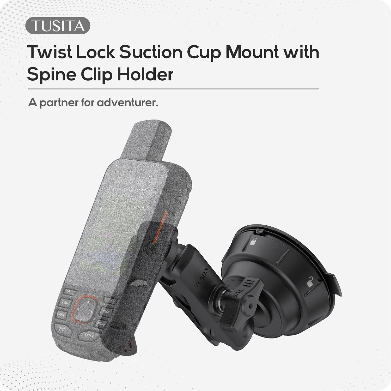 TUSITA Twist Lock Suction Cup Mount with Spine Clip Holder Compatible with Garmin Handheld GPS