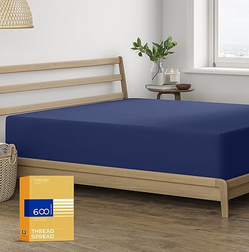Miniatura 9 de Thread Spread Sábana bajera ajustable 100% algodón tamaño Queen – Sábana bajera de algodón de 600 hilos tamaño Queen, lujosamente suave, duradera