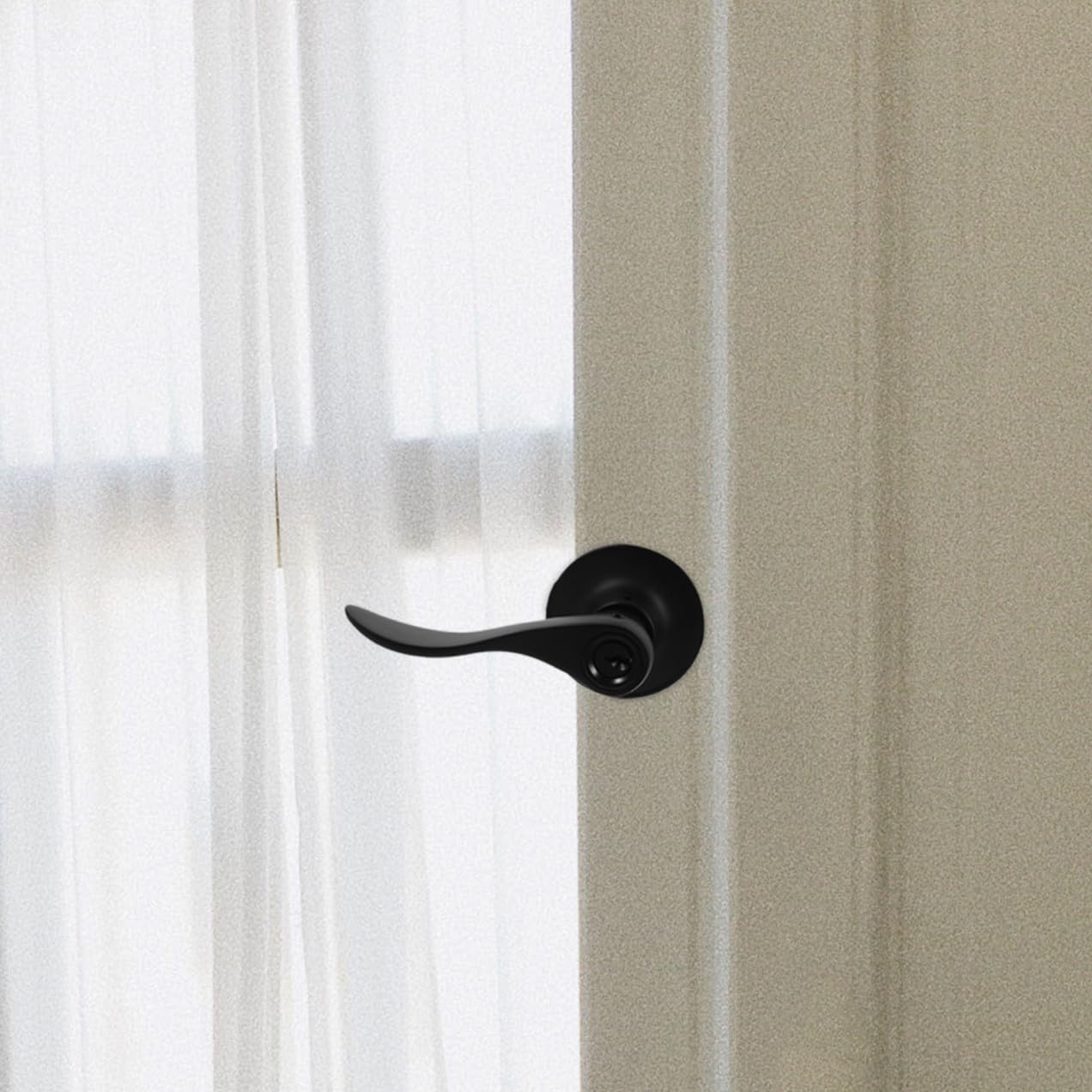 ARTIBETTER Bedroom Door Handle Lock Interior Privacy Door Lever Round Hole Black Finish