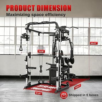 SPART All-in-One Home Gym Workout Station,Smithe Machine Home Gym System Power Cage,Functional Trainer for Couples & Family Strength Training,Leg Press, LAT Station for Full Body Training, Black