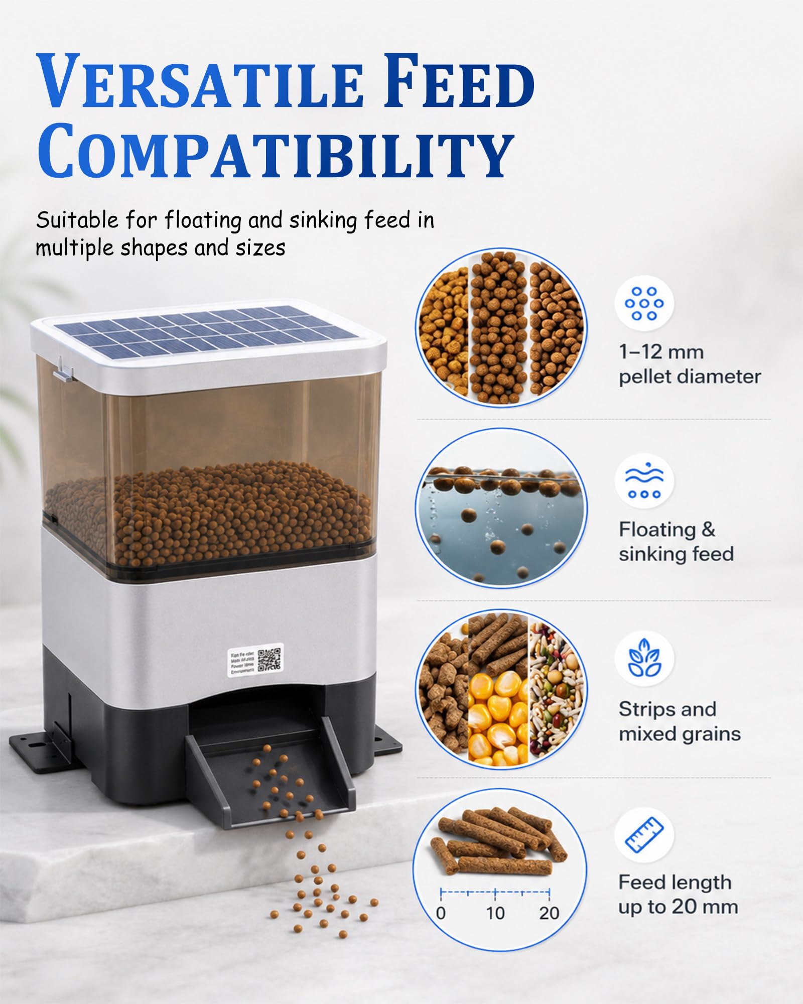 Alimentatore Automatico per Pesci da Laghetto con capacità 4L(10L), Alimentazione Solare E CA, Controllo Telefono/Pannello, Antiumidità, Timer Vacanza per Koi E Outdoor Black-4L
