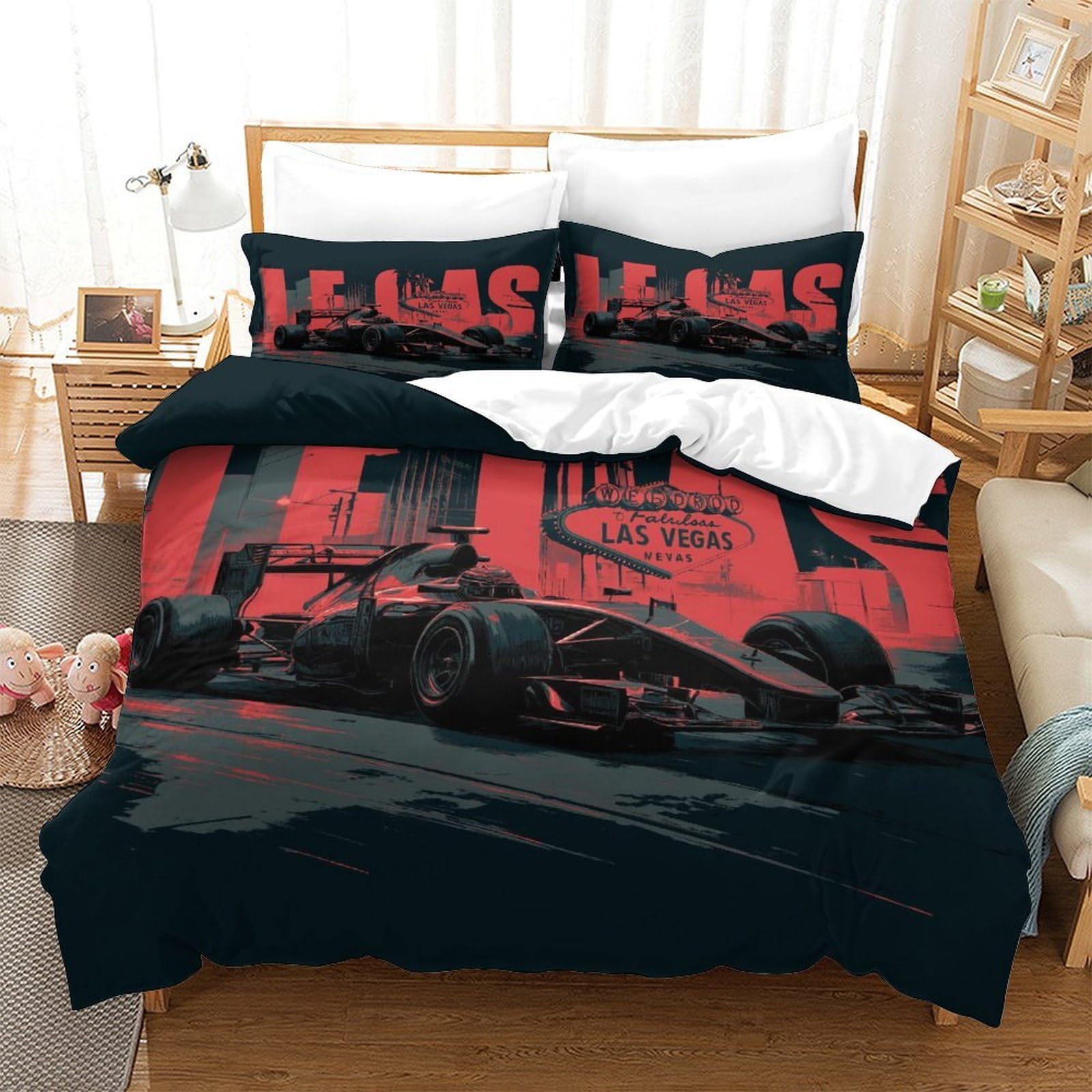 QDZHCPMYK F1 Formula Racing Poster Duvet Cover Sets 3 PCS Hotel Quality Quilt Cover Bedding Bed Covers with Pillowcases with Zipper Closure Hypoallergenic Soft Breathable Microfiber Double（200x200cm）