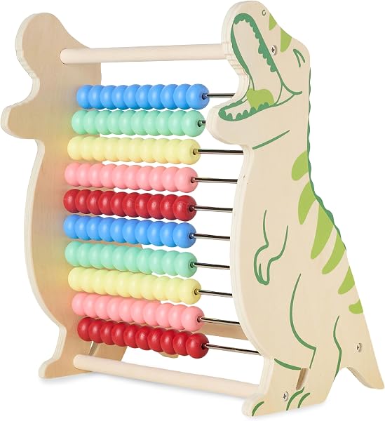Twig & Leaf Ábaco Dinosaurio de Madera Maciza FSC - Colección de Ábacos para Niños Primaria y Juguete Montessori Sostenible - Abacus para Aprender a Sumar y Contar - Regalo Educativo - 1