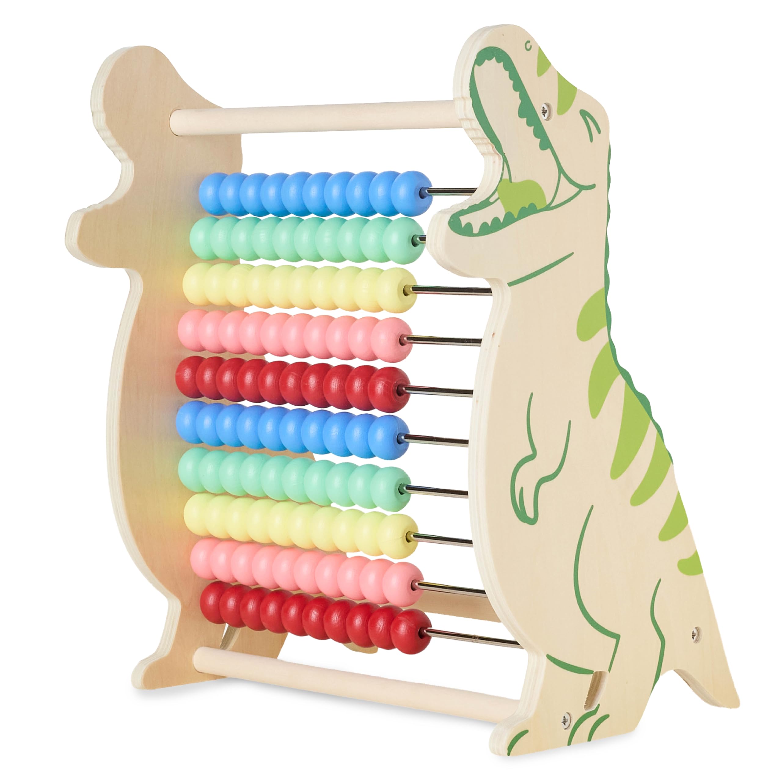 Twig & Leaf Abaco Montessori e Pallottoliere per Bambini in Legno FSC - Abaco Scuola Primaria per Imparare a Contare - Regoli Matematica Verticale e Gioco Educativo Dinosauro per Decine e unità