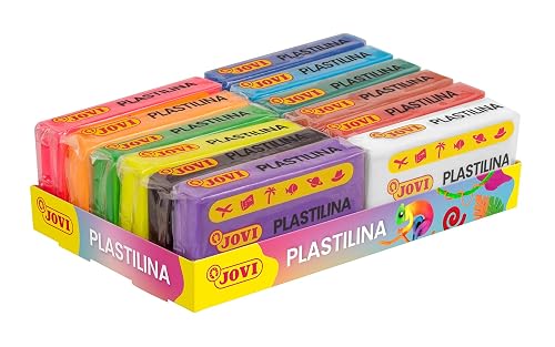 Jovi - Plastilina, 12 pastillas de 50 g en 8 colores básicos + 4 neón