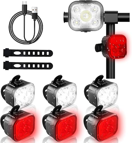 KunHe Bike Lights for Night Riding USB Rechargeable Bike Lights Front and Rear 8+12 Modes Bike Light Set Bicycle Lights Headlight and Taillight Easy