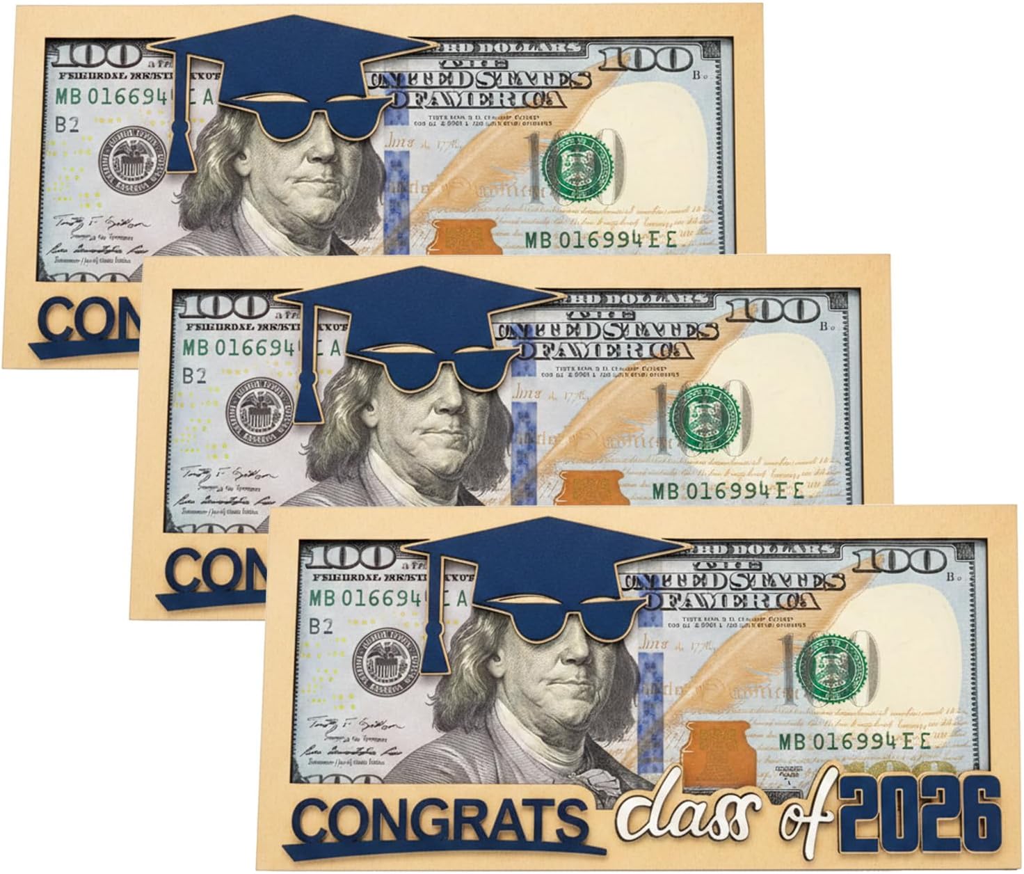 Graduation Money Holder 2026, Money Holder for Cash Gifts Graduation, Alternative to Money Lei & Graduation Envelope Graduation Gifts for High School & College Graduates (3 Pcs Blue)