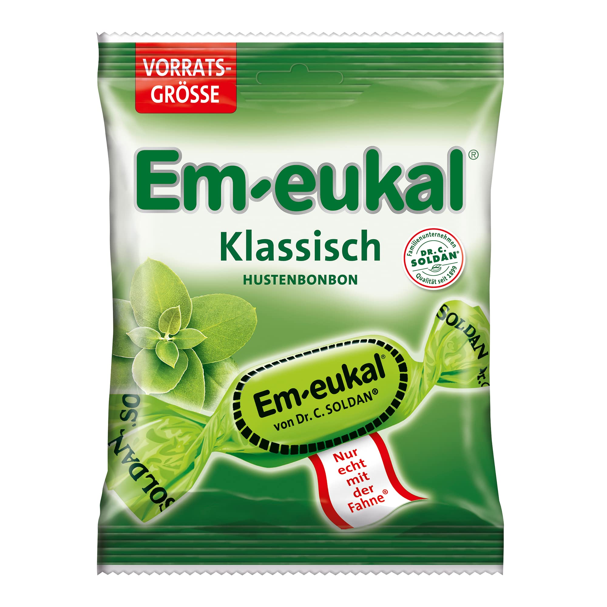 Em-eukal Klassisch Hustenbonbon zuckerhaltig Großbeutel 150g – Der Klassiker mit Eukalyptusöl und Menthol sorgt für den ganz besonderen Geschmack – Höchste Premiumqualität (1 x 150g)