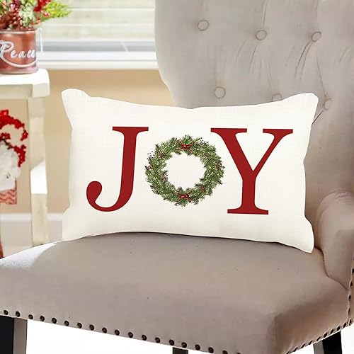 Miniatura 3 de ADFLOOD Fundas de almohada de Navidad de 12 x 20 pulgadas, guirnalda de Navidad, decoración de fiestas, color rojo, para el hogar, sofá