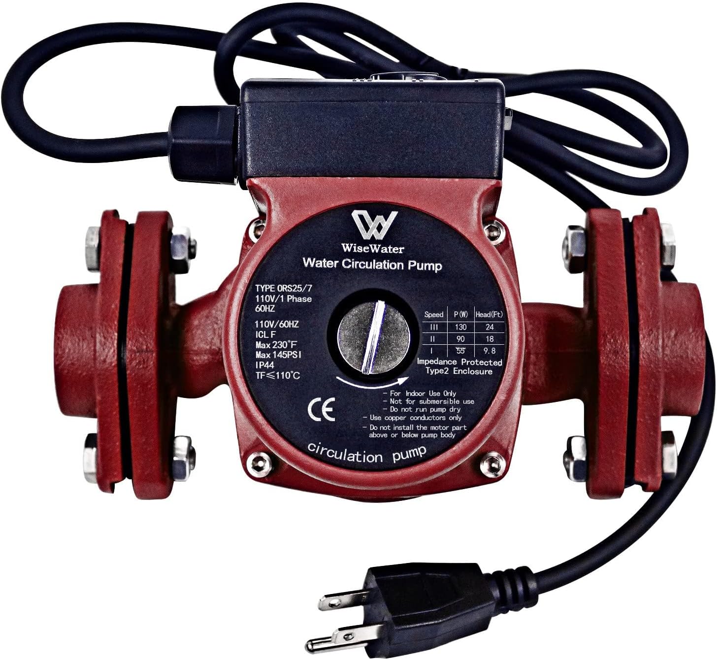 110V Circulation Pump, 130W 13 GPM Hot Water Recirculating Pump with 3/4" FNPT Flanges, 3 Speed Switchable Circulator Pump for Boiler, Solar Heater and Hydronic Radiant Heating, Cast Iron, Red
